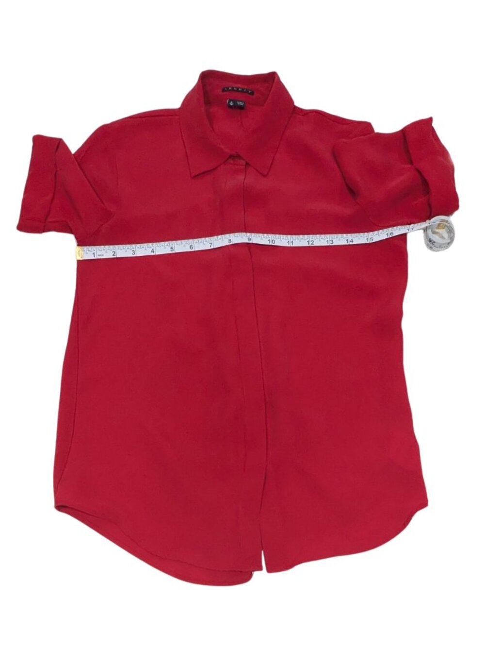Theory Red 100% Silk Button Front Blouse Petite Short Sleeve - Picture 6 of 7